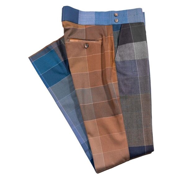 Mens Gurkha Pants Multicolor Plaid Wool Slim Straight High Waist Flat Front 32